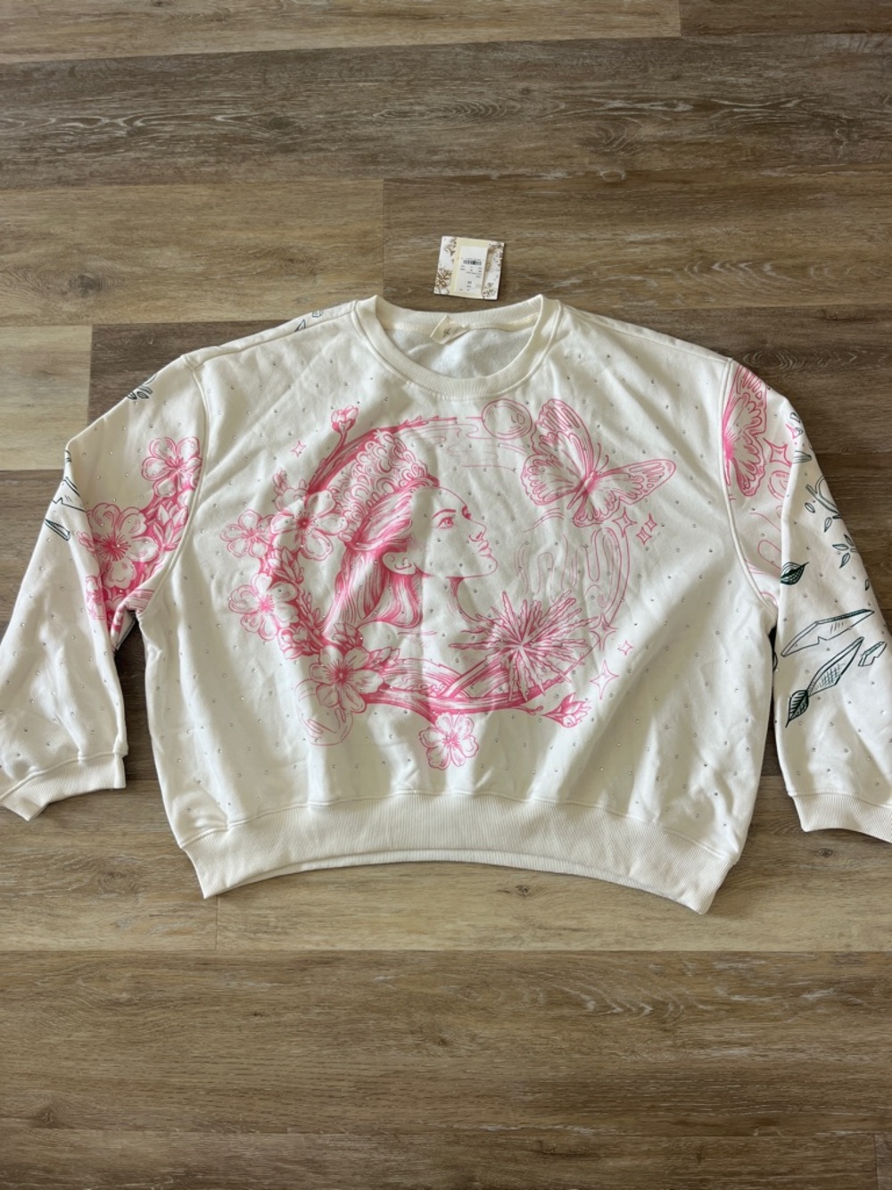 NWT Wicked Katie Kime Bling Pullover Good/Bad Graphic Sweatshirt Cream Size 2X